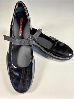 Prada Patent Leather Mary Jane Flats Black